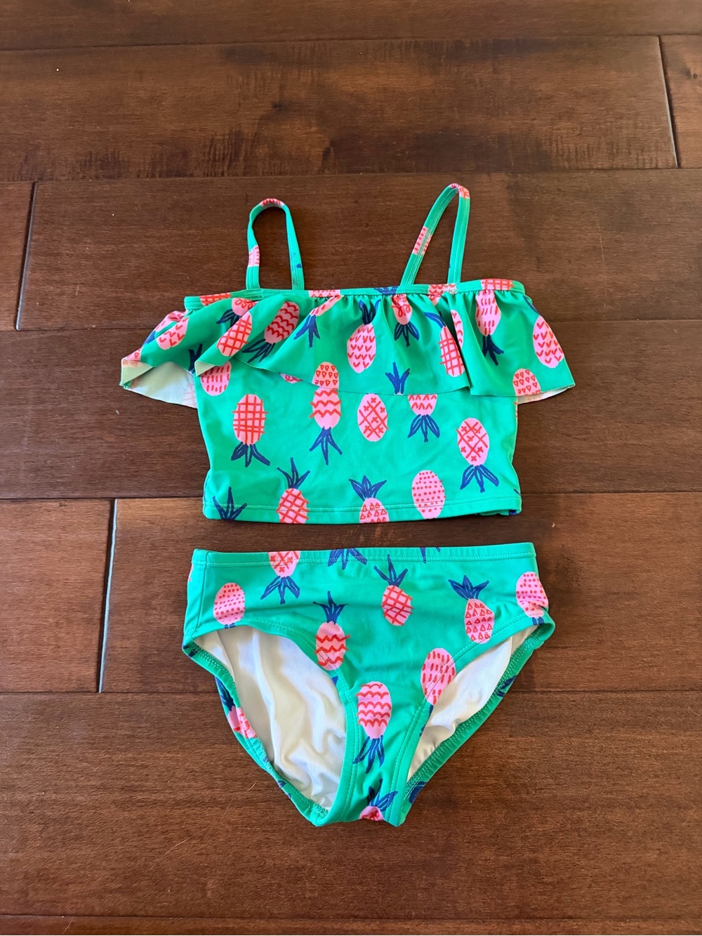 Hanna Andersson Green Bikini Set with Pink Pineapple Print